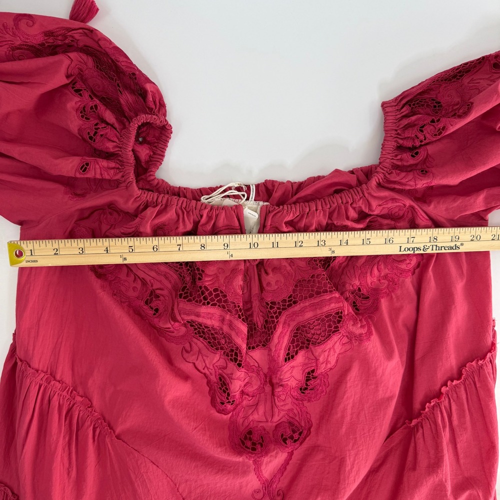 Free People Sunbeat Off-the-Shoulder Embroidered Tunic Mini Dress Pink M NWT - Picture 16 of 16